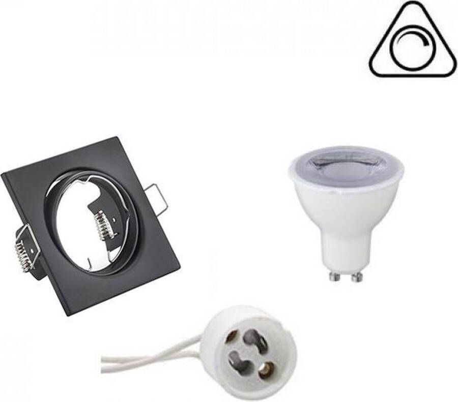 BES LED Spot Set Trion GU10 Fitting Dimbaar Inbouw Vierkant Mat Zwart 6W Helder Koud Wit 6400K Kantelbaar 80mm