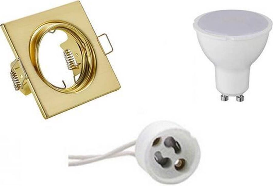 BES LED Spot Set Aigi Trion GU10 Fitting Inbouw Vierkant Mat Goud 6W Helder Koud Wit 6400K Kantelbaar 80mm