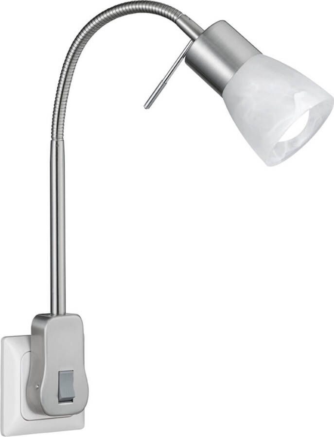 BES LED Stekkerlamp met Schakelaar Trion Levino E14 Fitting 6W Warm Wit 3000K Mat Nikkel Aluminium