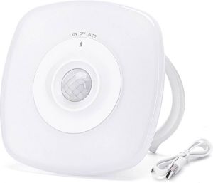 BES LED Stekkerlamp op Batterijen Nachtlamp met Dag en Nacht- en Bewegingssensor Incl. USB-kabel Aigi Dypi 0.5W Warm Wit 3000K Rond Mat Wit Kunststof