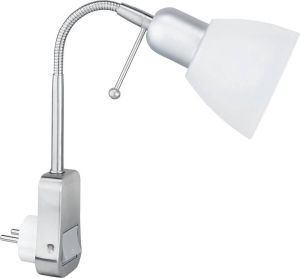 BES LED Stopcontact Lamp Met Schakelaar Trion Rond Mat Chroom Aluminium E14 Stekkerlamp Stekkerspot