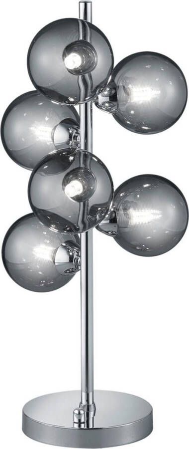 BES LED Tafellamp Trion Alionisa G9 Fitting 6-lichts Dimbaar Rond Glans Chroom Rookglas Aluminium