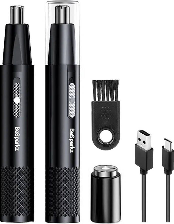 BeSparkz Neustrimmer Multifunctioneel 2 in 1 Wenkbrauw Trimmer Neushaartrimmer Oortrimmer Oplaadbaar Mannen en Vrouwen Zwart
