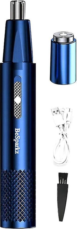 BeSparkz Neustrimmer Multifunctioneel 2 in 1 Wenkbrauw Trimmer Neushaartrimmer Oortrimmer Oplaadbaar Mannen en Vrouwen Blauw