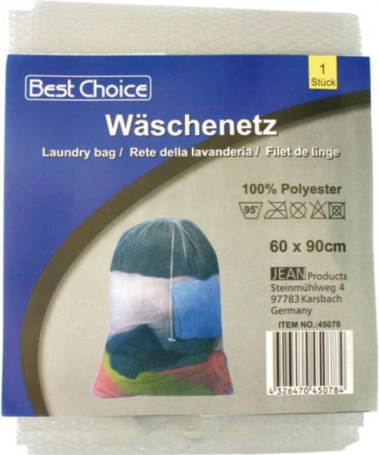 Best Choice Wasnet Waszak- Met Trekkoord en stopper- Wasbaar tot 95 Graden 60 x 90 cm Voordeelverpakking 2 Stuks