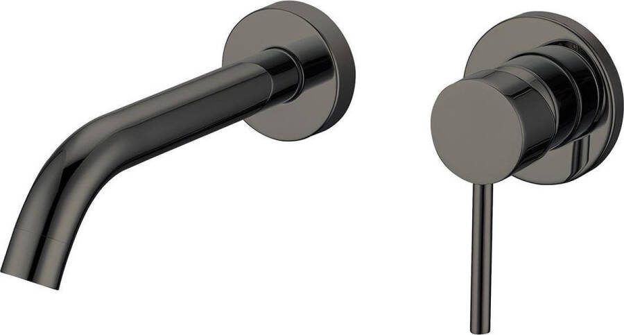 Best Design Wastafelkraan Inbouw Moya Mengkraan Rond Messing Glans Gunmetal 1 Greeps 20cm Uitloop