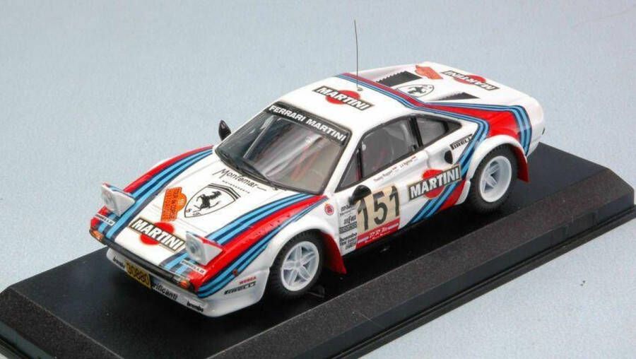 Best-Models De 1:43 Diecast Modelcar van de Ferrari 308 GTB Team Martini Racing #151 van de Historique Rally Tour de Corse van 2011. De coureurs waren Aghina en Ruppert. De fabrikant van het schaalmodel is Best Model. Dit model is alleen on