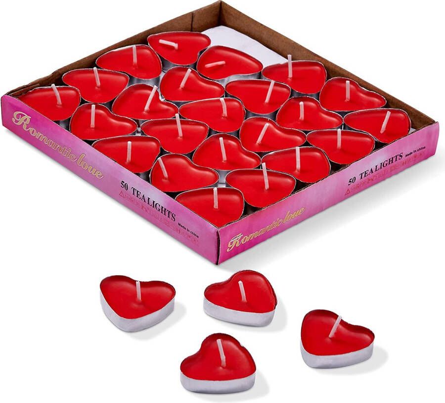 Best4uNL Best4u Rode hartvormige kaarsen rookloze theelichtjes verpakking van 50 stuks – ideaal voor verjaardag bruiloft feest romantische rode kaars bruiloft verjaardag Valentijnsdag