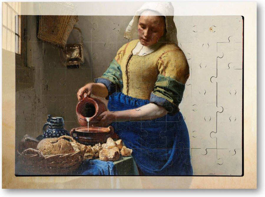 Besteposter Het melkmeisje Johannes Vermeer ca. 1660 54 Stukjes Houten Puzzel Johannes Vermeer Meesterwerken
