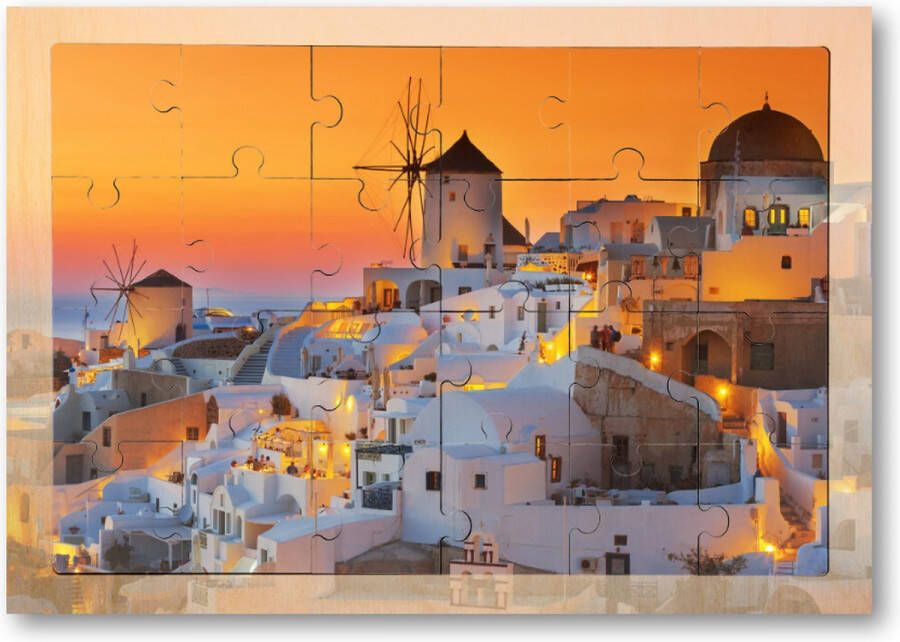 Besteposter Oia bij zonsondergang Santorini Griekenland 24 Stukjes Houten Puzzel