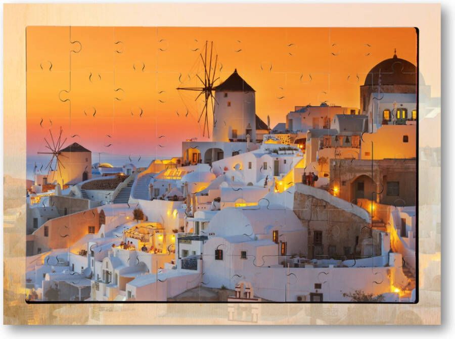 Besteposter Oia bij zonsondergang Santorini Griekenland 54 Stukjes Houten Puzzel