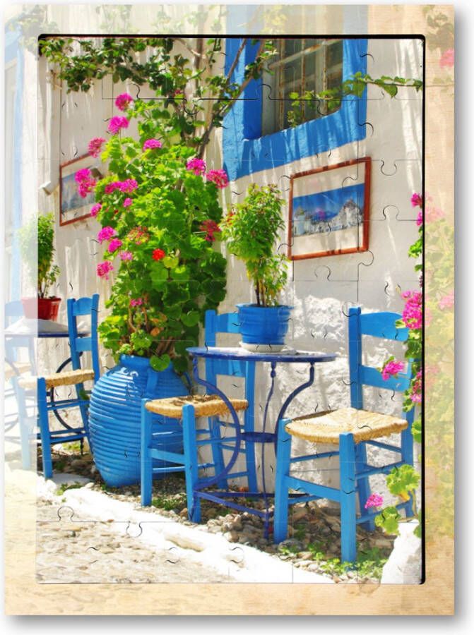 Besteposter Traditioneel Griekenland taverna's op straat 54 Stukjes Houten Puzzel Bloemen