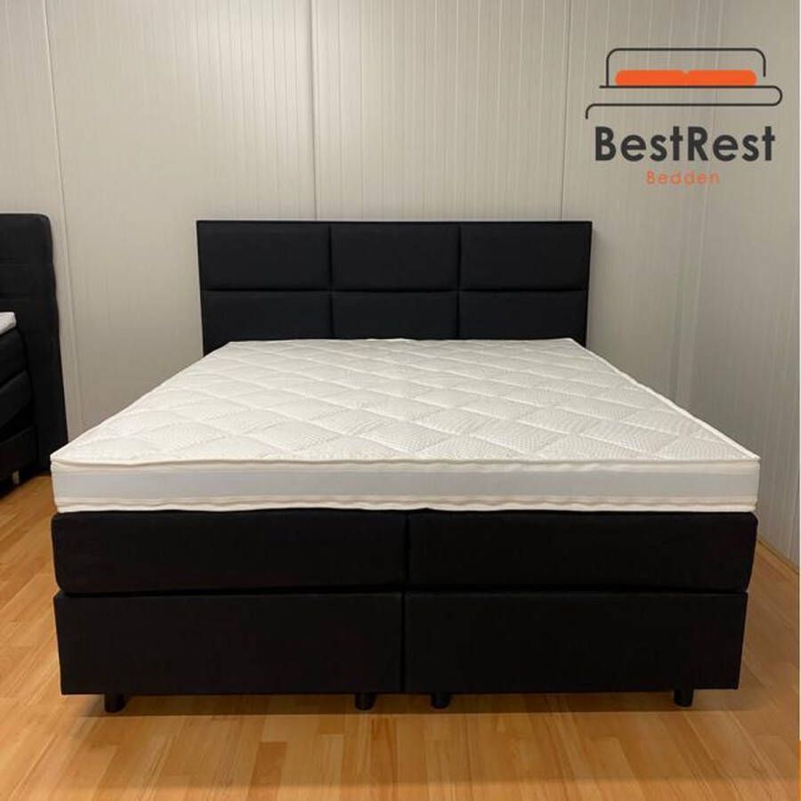 Bestrest Bedden Boxspring Luxury 6-vaks vlak boxspring Antraciet 160x200cm Inclusief HR Pocketvering matras ca 21cm en HR Topdekmatras ca 7cm Cooltouch