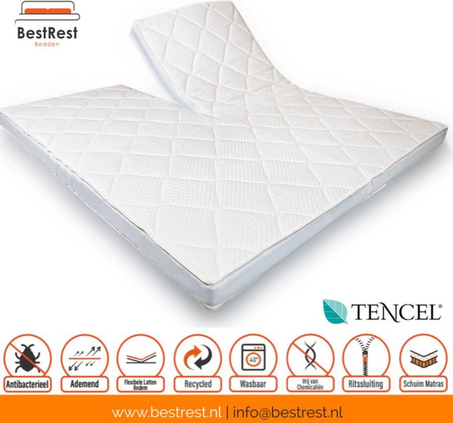 Bestrest Bedden Topdekmatras -180x200 (MET SPLIT) Split Topper Traagschuim Topmatras Memoryfoam Tencel Hoes Wit Ergonomisch ca. 12cm dik