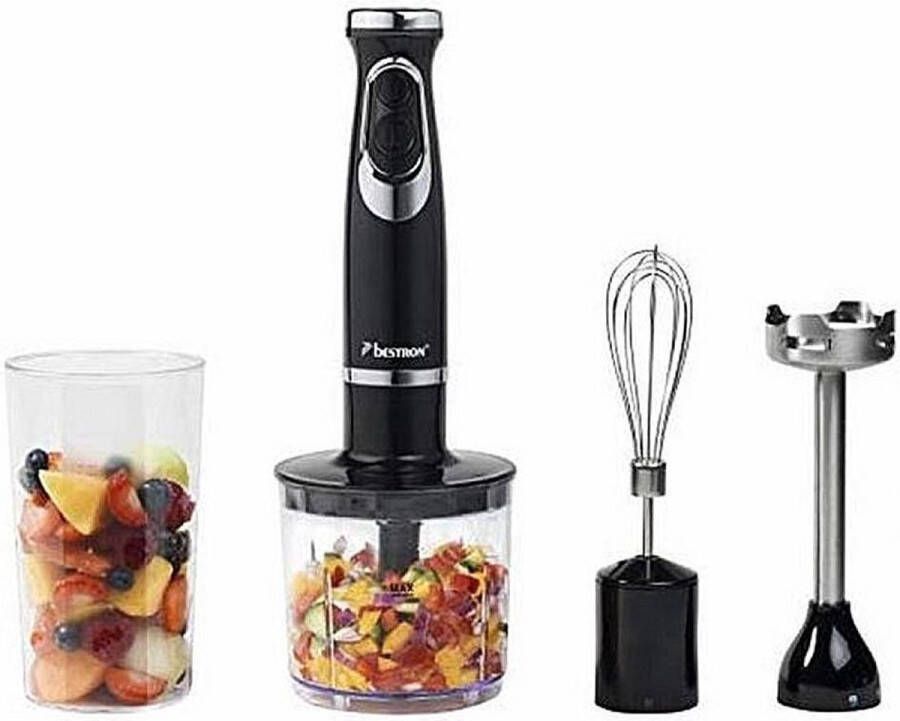 Bestron Staafmixer Set Staafmixer met Hakmolen Garde Maatbeker & Blender 4-1 Set 600 Watt Zwaart zilver