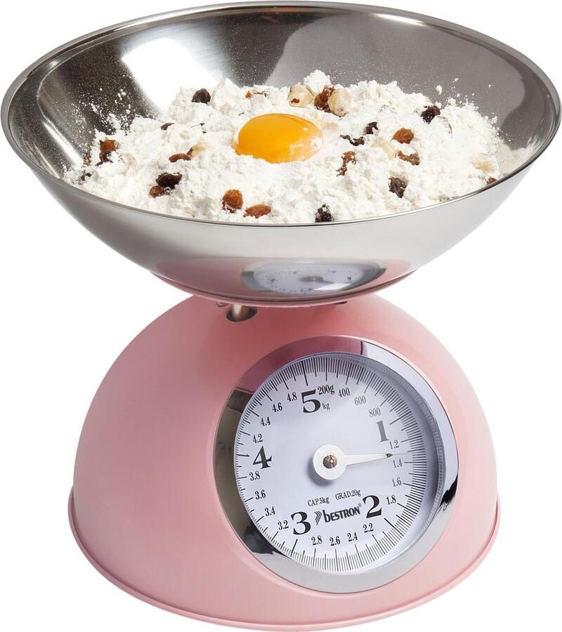 Bestron analooge Keukenweegschaal met afneembare kom & 5kg capaciteit retro design kleur: roze