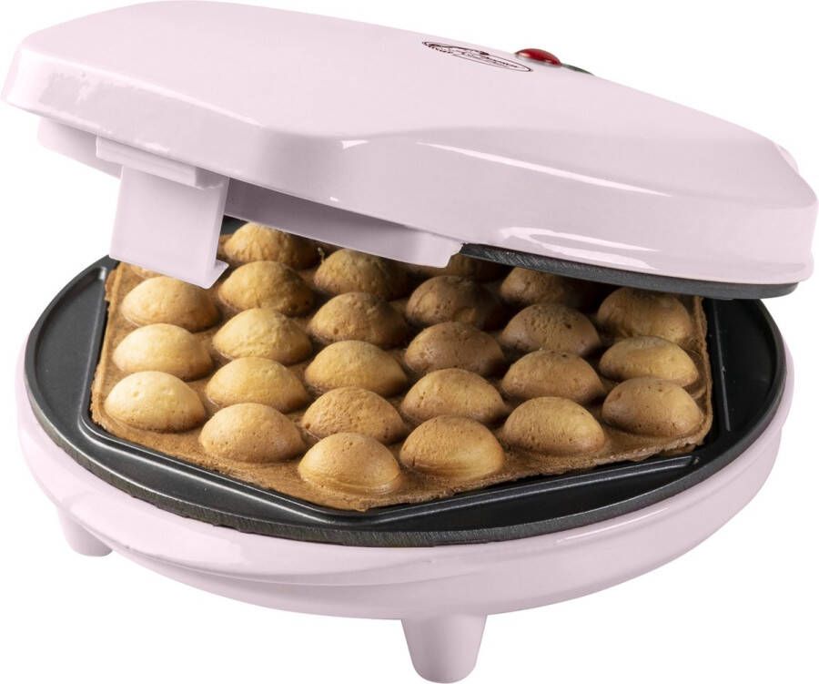 Bestron Bubbel Wafelijzer wafelmaker voor bubbel wafels te vullen met ijs chocola of fruit met bakindicatielampje & antiaanbaklaag 700 Watt kleur: roze