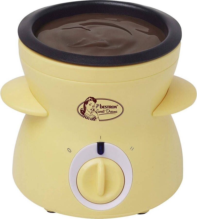 Bestron Chocolade-Fondueset voor 2 Personen elektrische Chocofondue incl. 10x spiesen 10x vorken en 1x spatel 25 Watt kleur: geel