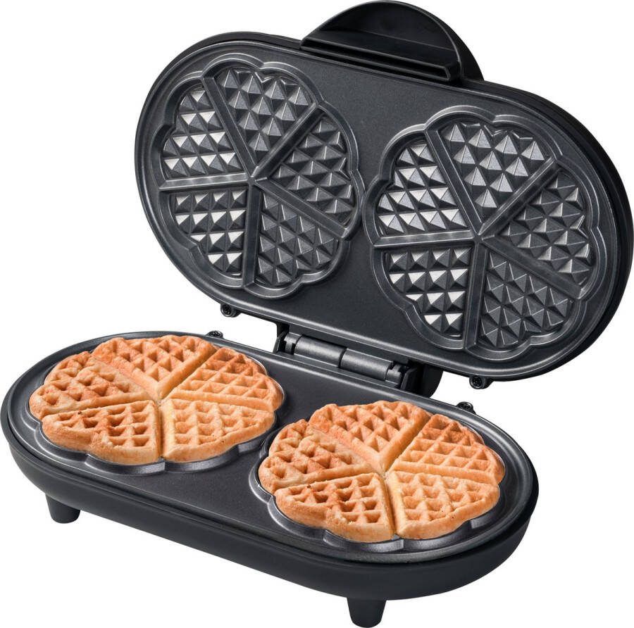 Bestron dubbel Wafelijzer voor klassieke hartwafels Wafelmaker met antiaanbaklaag & indicatielampje 1000 watt Zwart