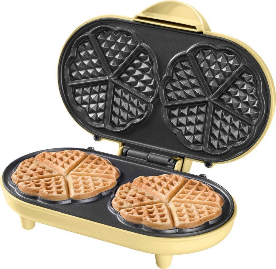 Bestron dubbel Wafelijzer voor klassieke hartwafels Wafelmaker met antiaanbaklaag & indicatielampje 1000 watt Geel