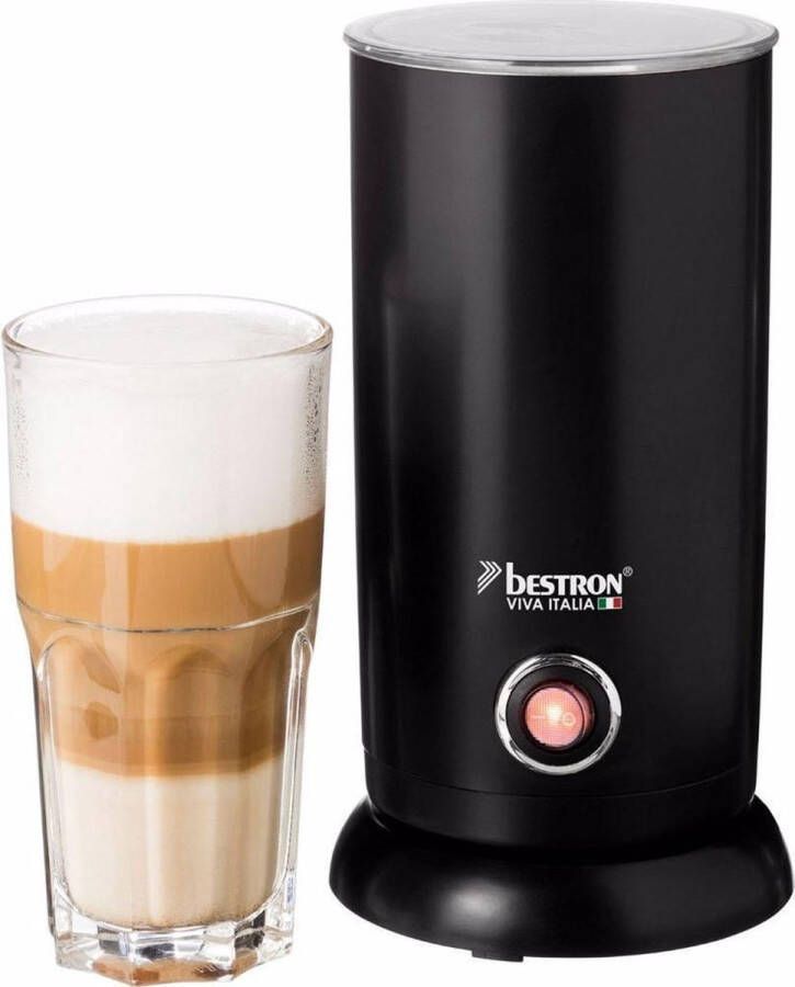 Bestron electrische Melkopschuimer met 360° basis & tot 300ml capaciteit opgeschuimde melk in minder dan 2 minuten Ideaal voor koffie cappuccino & latte macchiato Zwart