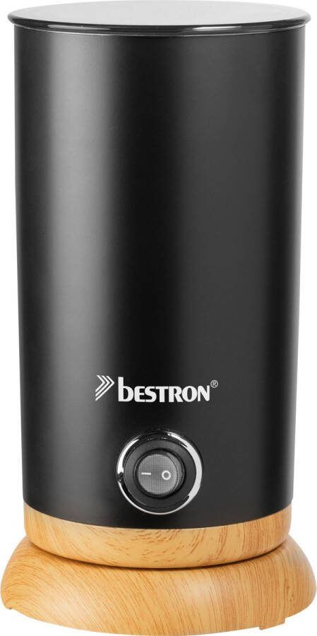 Bestron electrische Melkopschuimer met 360° basis & tot 300ml capaciteit opgeschuimde melk in minder dan 2 minuten Ideaal voor koffie cappuccino & latte macchiato Black & Wood Zwart Hout