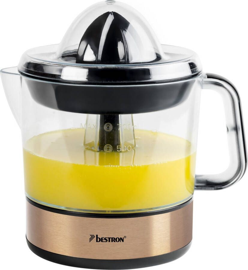 Bestron elektrische Citruspers Sinaasappelpers incl. 2 perskogels en aromadeksel motor met twee draairichtingen (links rechts) sap reservoir: 0.7 liter 40 Watt kleur: zilver