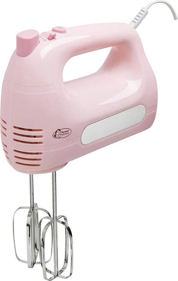Bestron elektrische handmixer met 2 gardes en 2 deeghaken 6 snelheidsstanden 400 watt kleur: roze
