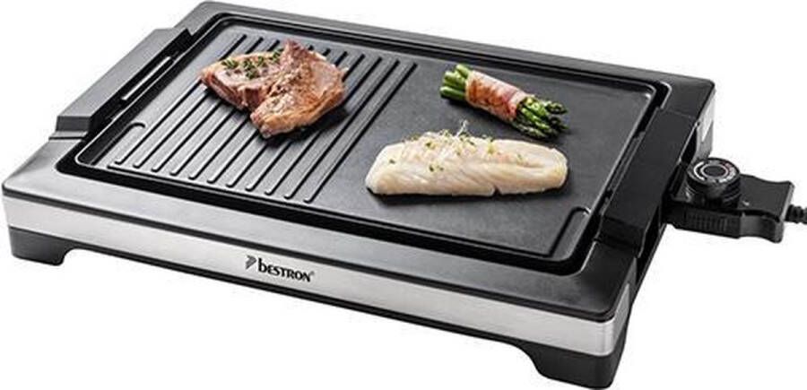 Bestron elektrische tafelgrill 4 Personen teppanyaki Bakplaat met afneembare grillplaat en twee grilloppervlakken met antiaanbaklaag 2.000 Watt zwart zilver