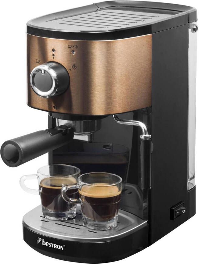 Bestron Espressomachine voor 2 kopjes Pistonmachine met draaibare stoompijp 15 Bar pompdruk 1450W kleur: koper