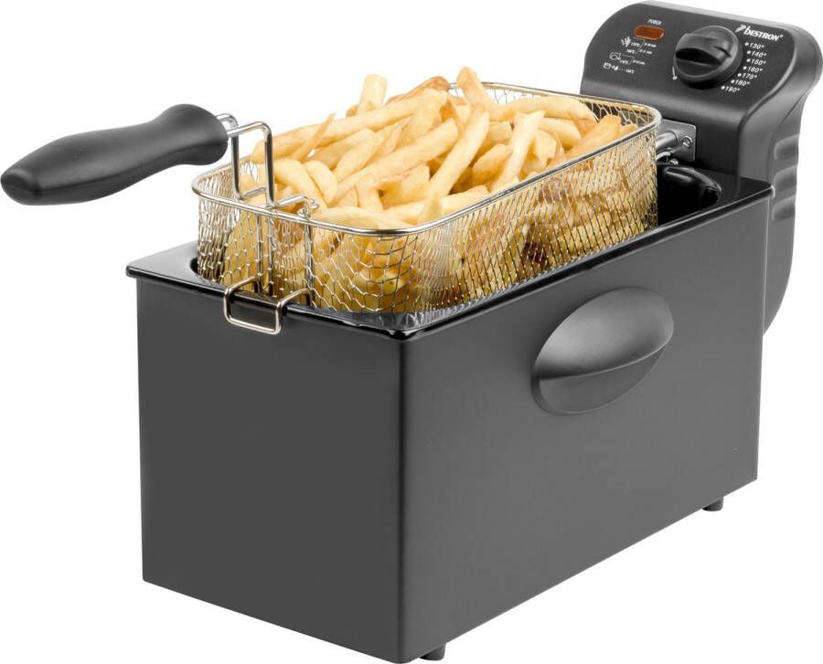 Bestron friteuse met koude zone frituurpan met mand inclusief traploos instelbare temperatuurregelaar 2000W 3 5 L kleur: zwart