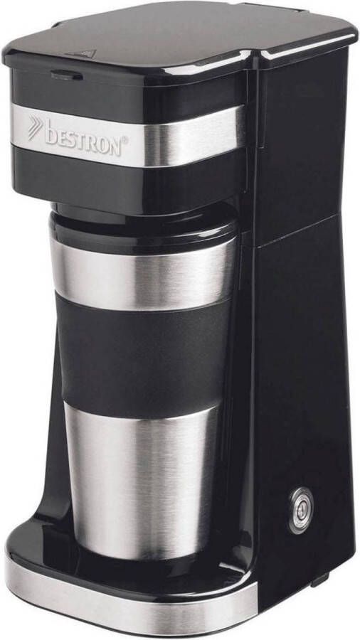 Bestron Koffiezetapparaat met thermosbeker voor gemalen filterkoffie & ideal voor camping 2 grote koppen 750 Watt rvs Kleur: silver zwart