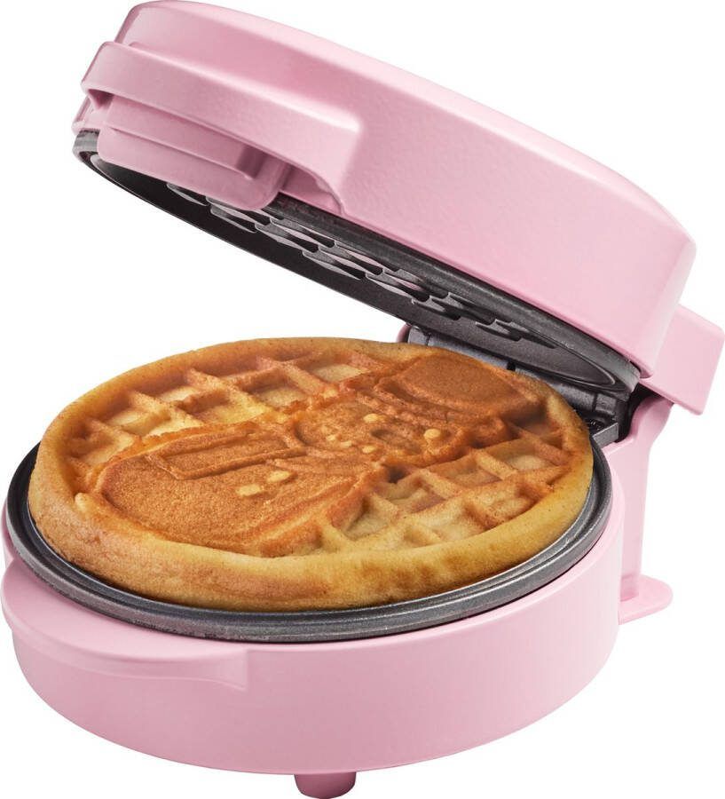Bestron mini wafelijzer met sneeuwpopmotief kleine wafelijzer met antiaanbaklaag voor kinderverjaardagen familiefeesten Pasen of Kerstmis retro design 550 watt roze