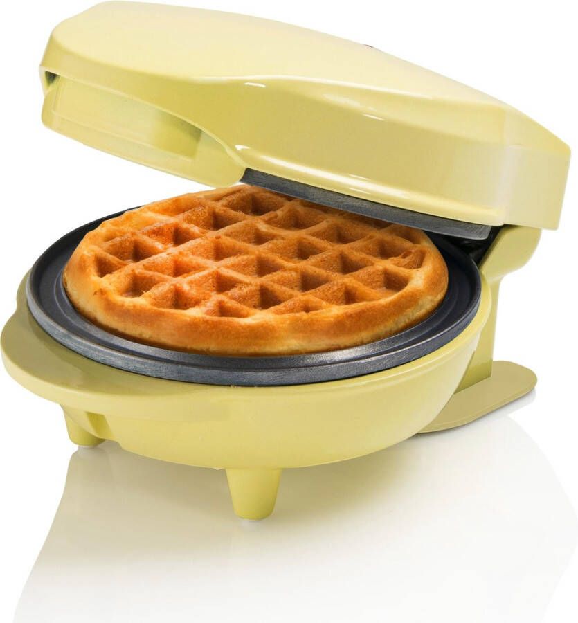 Bestron mini-wafelijzer voor klassieke wafels wafelijzer met antiaanbaklaag voor kinderfeestjes Familiefeest Pasen of Kerst retro design 550 Watt kleur: geel