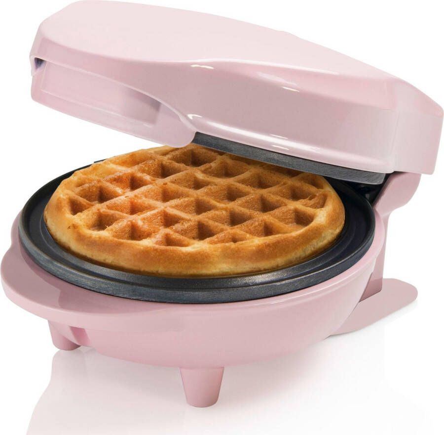 Bestron mini-wafelijzer voor klassieke wafels wafelijzer met antiaanbaklaag voor kinderfeestjes Familiefeest Pasen of Kerst retro design 550 Watt kleur: roze