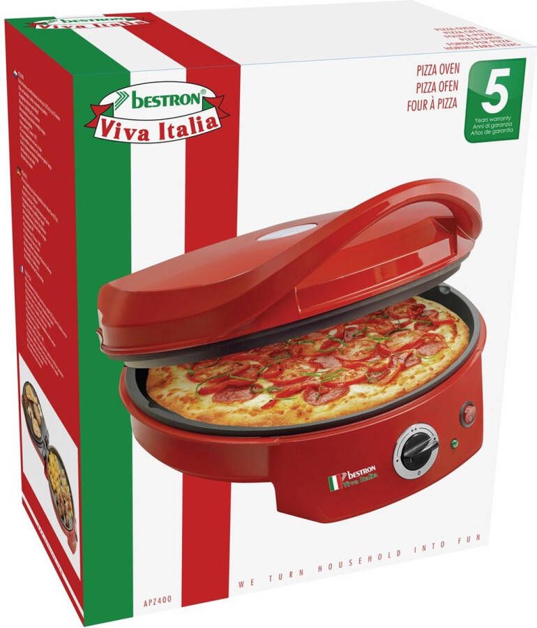 Bestron Pizzaoven tot max. 230 °C Pizzamaker met boven- onderwarmte voor zelfgemaakte of diepvriespizza's tarte flambée quiche of wraps tot Ø 27cm 1.800 watt kleur: Rood