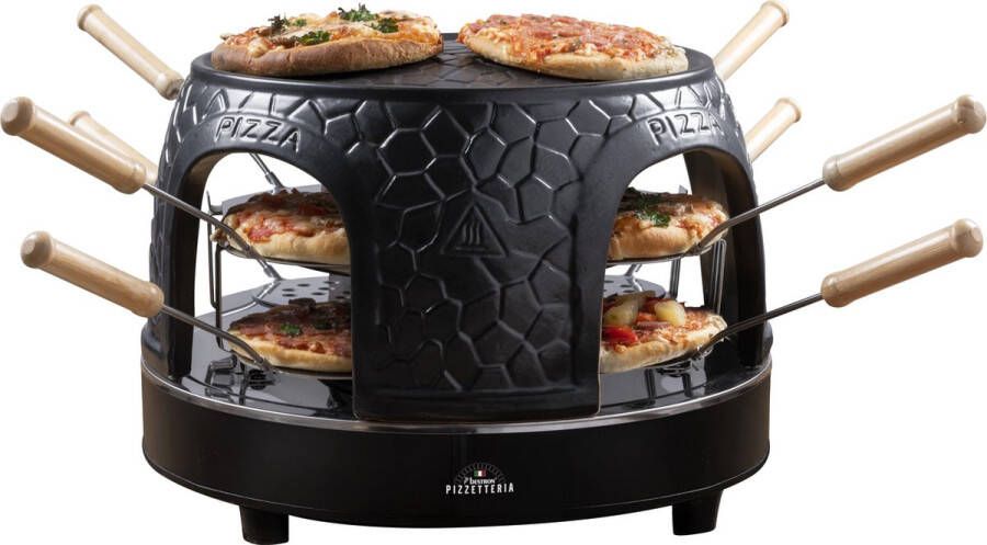 Bestron pizzaoven voor 8 personen pizzamaker voor kleine pizza's (Ø 10 cm) met keramische koepel ca. 12-15 minuten baktijd 1150 Watt kleur: zwart