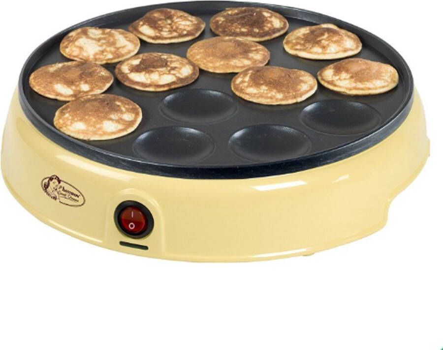 Bestron poffertjesmaker in retro-design electrisch poffertjes apparaat met antiaanbaklaag & indicatielampje Sweet Dreams 800 W kleur: geel