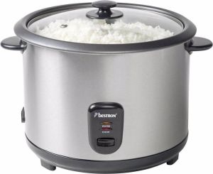 Bestron Rijstkoker met stoomer inclusief maatbeker en rijstlepel voor 12-15 Personen met antianbaklaag & indicatielampje onderdelen vaatwasserbestendig 2.8 Liter 1000W kleur: zilver