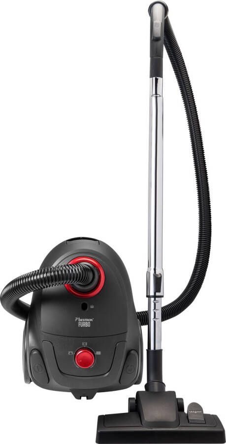 Bestron Stofzuiger met zak inclusief 3 stofzuigerzakken 94cm telescoopbuis & 7.5m actieradius met uitwasbare HEPA12 & Microfilter Zwart Rood
