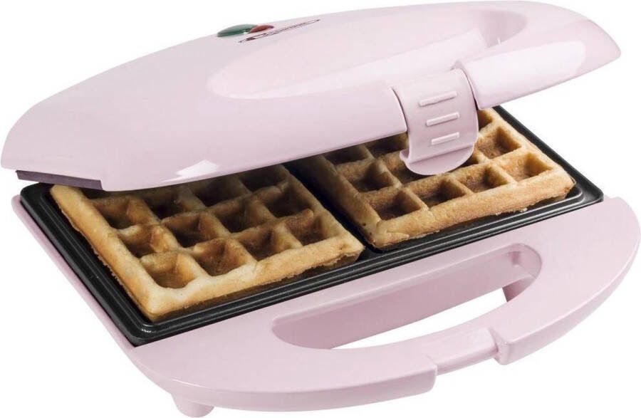 Bestron Wafelijzer voor 2 Brusselse wafels Wafelmaker met indicatielampje & antianbaklaag 700W kleur: roze