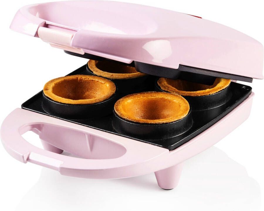 Bestron Wafelijzer voor 4 mini wafelvormen wafelmaker voor bakjes voor o.a. schepijs met antiaanbaklaag retro design 520 Watt kleur: roze