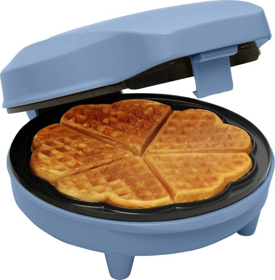 Bestron Wafelijzer voor klassieke hartwafels Wafelmaker voor wafels in hartvorm met indicatielampje & antiaanbaklaag retro-design 700 Watt Babyblauw