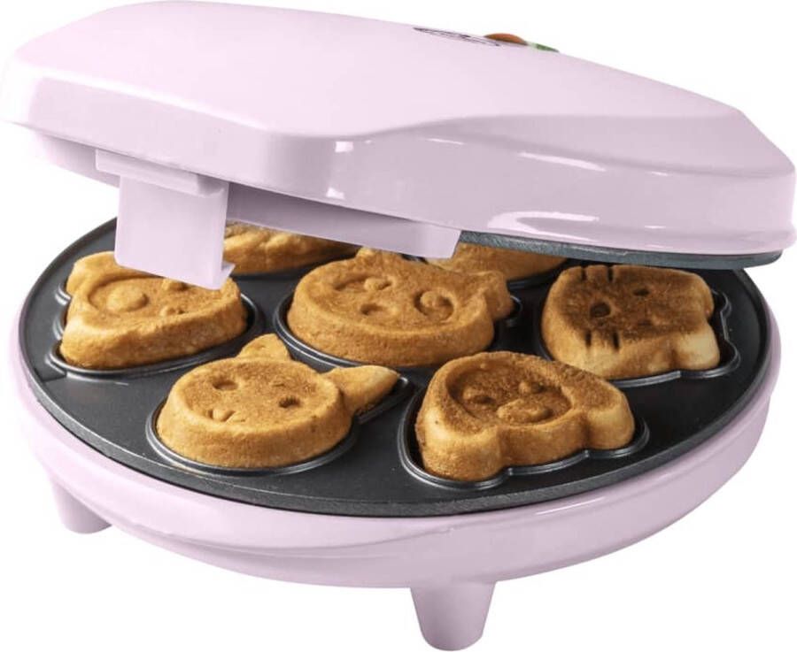 Bestron Wafelijzer voor Mini Cookies Cakemaker voor mini cakes met bakindicatielampje & antiaanbaklaag koekjes in dierenvorm 700 Watt roze