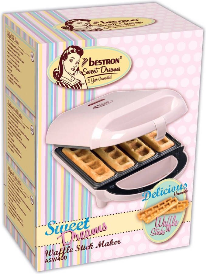 Bestron Wafelmaker voor wafelsticks Wafelijzer met antiaanbaklaag & indicatielampje 460W kleur: roze