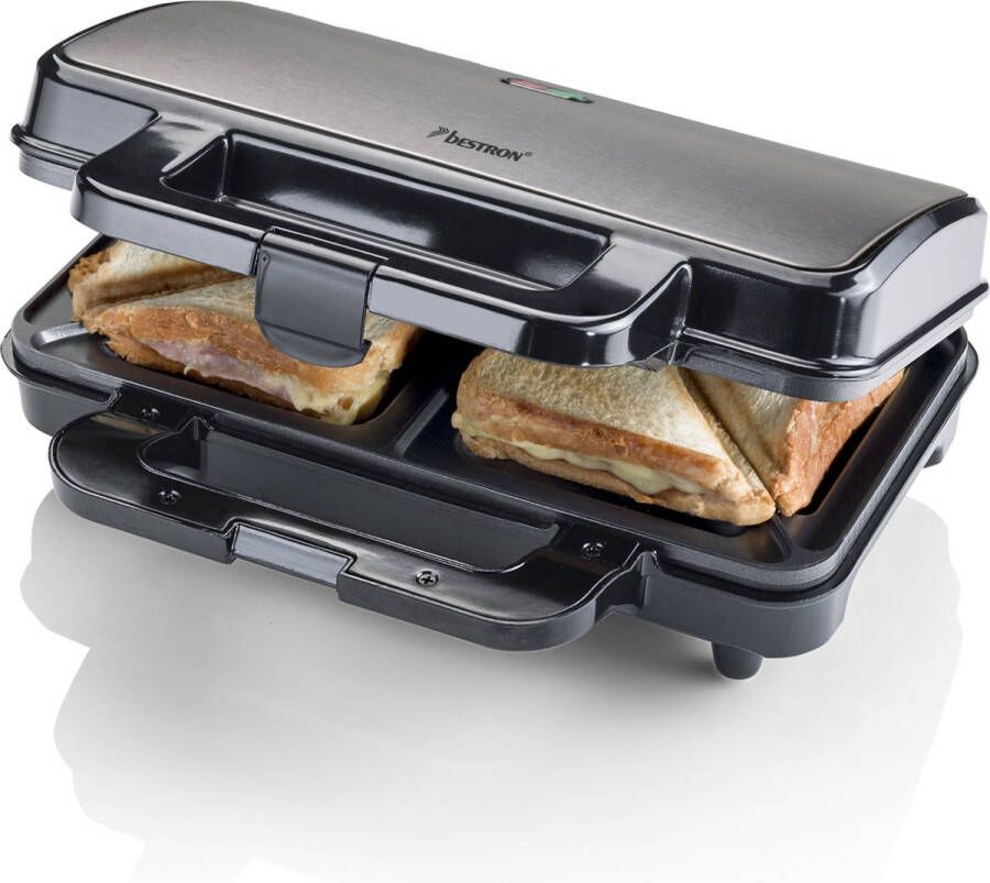 Bestron XL Tosti ijzer voor 2 Tosti's Tosti apparat met antiaanbaklaag & indicatielampje 1000W Titangrijs