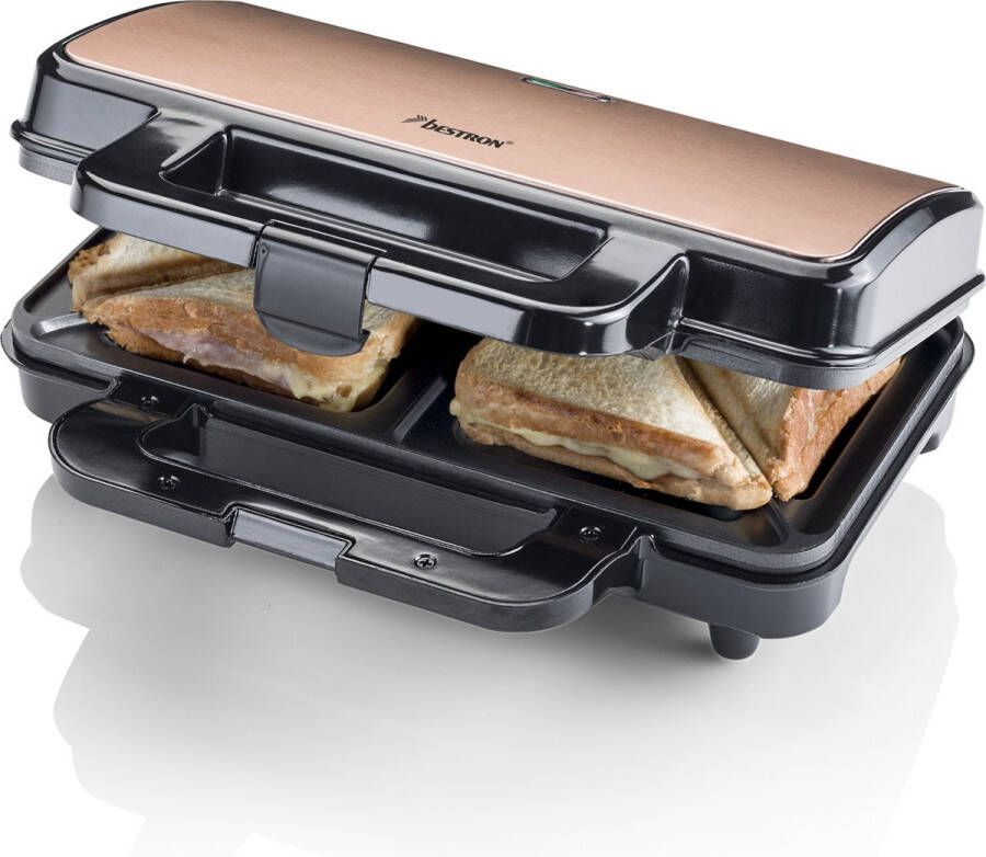 Bestron XL Tosti ijzer voor 2 Tosti's Tosti apparaat met antiaanbaklaag & indicatielampje 1000W kleur: koper