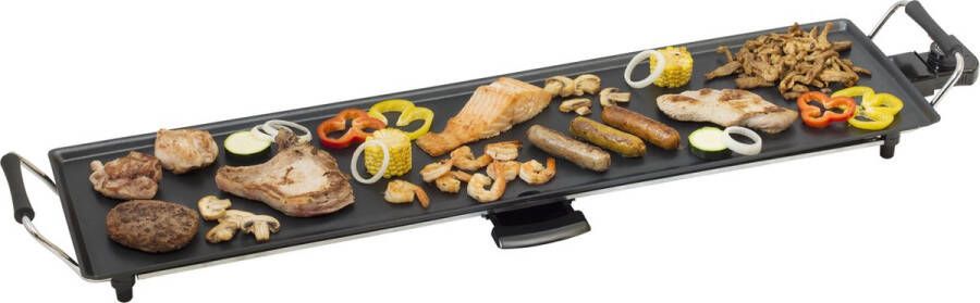 Bestron XXL Teppanyaki Bakplaat voor 8 Personen Tafelgrill electrisch met antiaanbaklaag Grillplaat met 1800W kleur: zwart