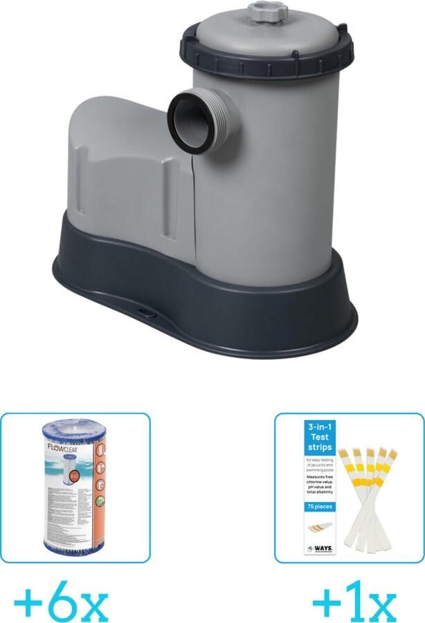 Bestway Flowclear 5678L 1500gal Filter Pomp inclusief Flowclear Filter Cartridge (III) (6 stuks) & WAYS Testrips (1 stuks)