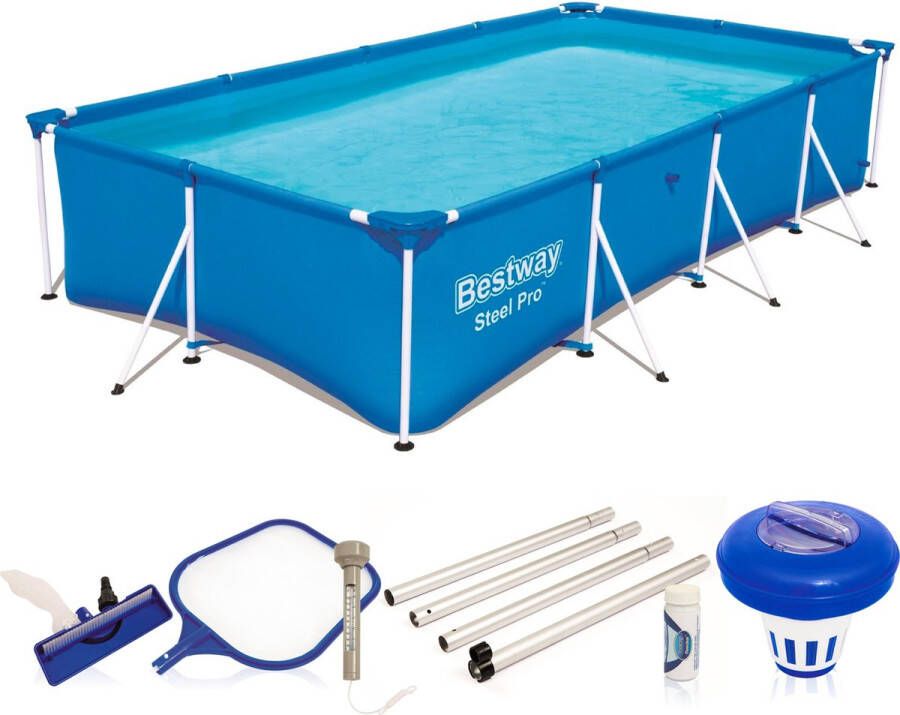 Bestway Familie Zwembad Steel Pro incl. Schoonmaakset Opzetzwembad met Stalen Frame 400 x 211 x 81 cm